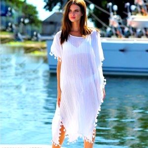 Seafolly Amnesia Kaftan | White Beach Cover-Up | OS | 100% Cotton | NWOT